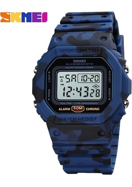 Mavi Kamuflaj Spor Izle Erkekler Açık LED Dijital Saatler 5bar Su Geçirmez Çalar Saat Erkek Askeri Erkekler Dijital Kol Saati Skmeı Montre Homme (Yurt Dışından)