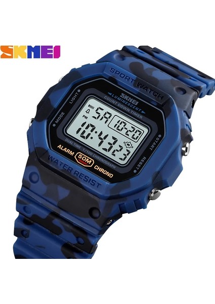 Mavi Kamuflaj Spor Izle Erkekler Açık LED Dijital Saatler 5bar Su Geçirmez Çalar Saat Erkek Askeri Erkekler Dijital Kol Saati Skmeı Montre Homme (Yurt Dışından)