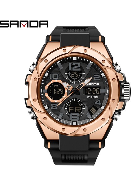 Siyah Gül Sanda Moda Gül Altın Kasa Erkek Saatler Spor Chronograph Hd Çift Ekran Kuvars Izle Suya Dayanıklı Aydınlık Reloj Hombre (Yurt Dışından)