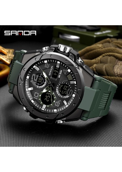 Siyah Gül Sanda Moda Gül Altın Kasa Erkek Saatler Spor Chronograph Hd Çift Ekran Kuvars Izle Suya Dayanıklı Aydınlık Reloj Hombre (Yurt Dışından)