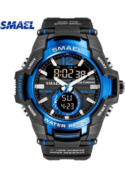 Siyah Mavi Yeni Smael Erkek Saatler LED Analog Kuvars Izle Erkekler Ordu Askeri Spor Saatler Erkek Su Geçirmez Dijital Saat Erkek Saat (Yurt Dışından)