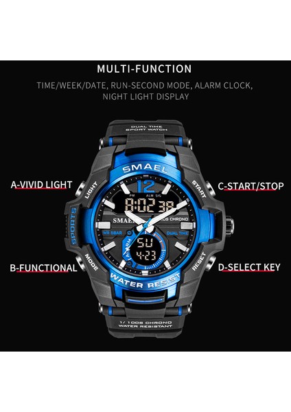 Siyah Mavi Yeni Smael Erkek Saatler LED Analog Kuvars Izle Erkekler Ordu Askeri Spor Saatler Erkek Su Geçirmez Dijital Saat Erkek Saat (Yurt Dışından)