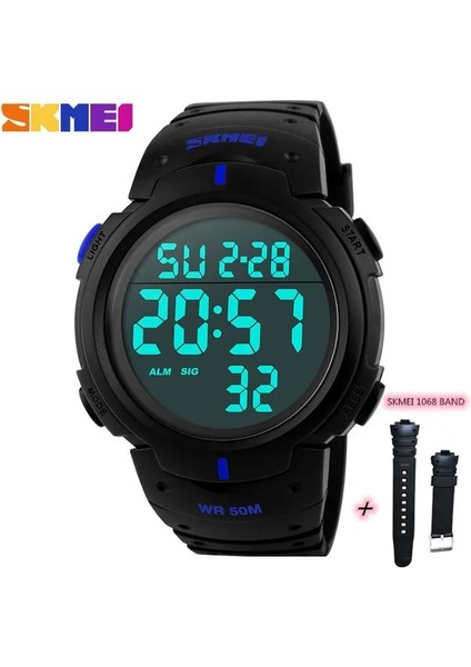 Renk 4 Kayış ile Skmeı Erkekler Spor Saatleri Chronos Geri Sayım Erkek Saati Su Geçirmez LED Dijital Izle Adam Elektronik Saat Relogio Masculino 1068 (Yurt Dışından)