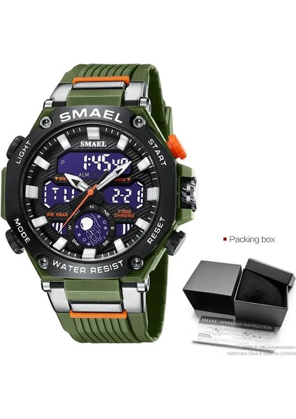 Green-Box Smael Elektronik Dijital Saatler Erkekler Için Moda Chronograph Kuvars Kol Saati Otomatik Tarih Hafta Çalar Saat LED Ikili Zaman 8069 (Yurt Dışından)