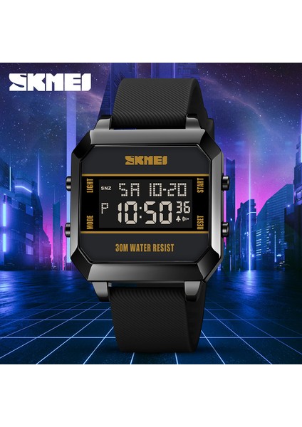 Siyah Skmeı Erkekler Için Yeni Moda Dijital Saat Cyberpunk Saatler Spor Su Geçirmez Kol Saati 2 Zaman Ekran Saati Geri Sayım Çalar Saat (Yurt Dışından)