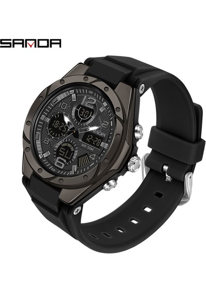 6062 Siyah Sanda Gökyüzü Mavi Izle Kadınlar Için Analog LED Dijital Elektronik Kol Saati Öğrenci Erkek Kız Su Geçirmez Spor Izle Aydınlık Izle (Yurt Dışından)