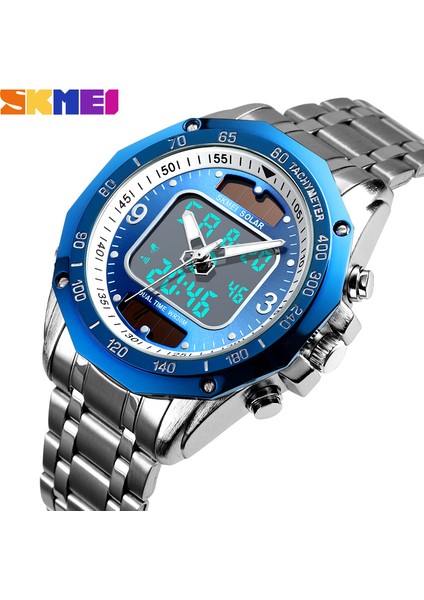 Gümüş Siyah Güneş Erkekler Askeri Spor Saatler Erkek Dijital Kuvars Saat Tam Çelik Su Geçirmez Kol Saati Relojes Hombre 2019 Skmeı (Yurt Dışından)