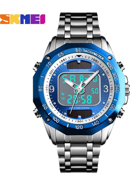 Gümüş Siyah Güneş Erkekler Askeri Spor Saatler Erkek Dijital Kuvars Saat Tam Çelik Su Geçirmez Kol Saati Relojes Hombre 2019 Skmeı (Yurt Dışından)