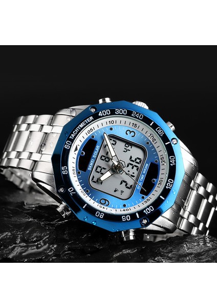 Gümüş Siyah Güneş Erkekler Askeri Spor Saatler Erkek Dijital Kuvars Saat Tam Çelik Su Geçirmez Kol Saati Relojes Hombre 2019 Skmeı (Yurt Dışından)