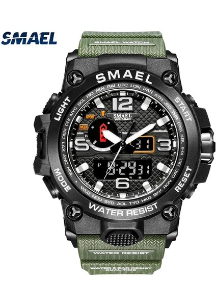Siyah Gümüş Smael Marka Erkekler Spor Saatler Çift Ekran Analog Dijital LED Elektronik Kuvars Saatı Su Geçirmez Yüzme Askeri Saat (Yurt Dışından)