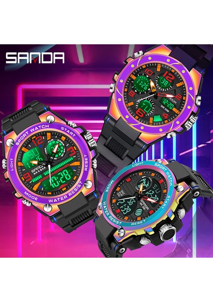 6008 Siyah Gümüş Sanda Üst Marka Erkek Izle Erkekler Saat Çift Ekran Açık Askeri Spor Su Geçirmez Senfoni Çerçeve Erkekler Izle (Yurt Dışından)