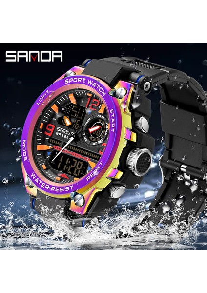 6008 Siyah Gümüş Sanda Üst Marka Erkek Izle Erkekler Saat Çift Ekran Açık Askeri Spor Su Geçirmez Senfoni Çerçeve Erkekler Izle (Yurt Dışından)