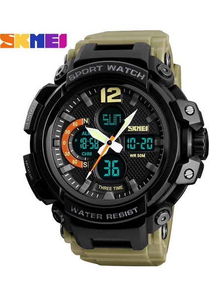 Haki Skmeı Erkekler Askeri Spor Izle 1343 Yeni 50 M Su Geçirmez Ordu Izle Dayanıklı Şok LED Kuvars Dijital Saat Relogios Masculino (Yurt Dışından)