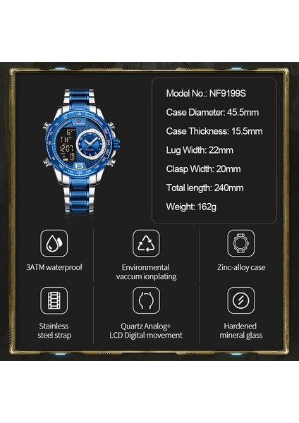 Sbe Navıforce Lüks Marka Yeni Erkekler Için Izle Paslanmaz Çelik Çift Ekran Kuvars Bilek Saatler Su Geçirmez Askeri Spor Erkek Saat (Yurt Dışından) indirimleri