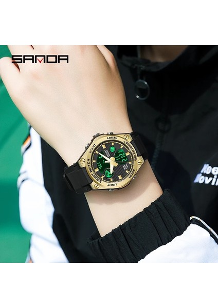 6067 Siyah Altın Sanda En Lüks Marka Çift Ekran Bayan Saat LED Dijital Işık Moda Spor Su Geçirmez Bayan Saat Relógio Feminino (Yurt Dışından) indirimleri