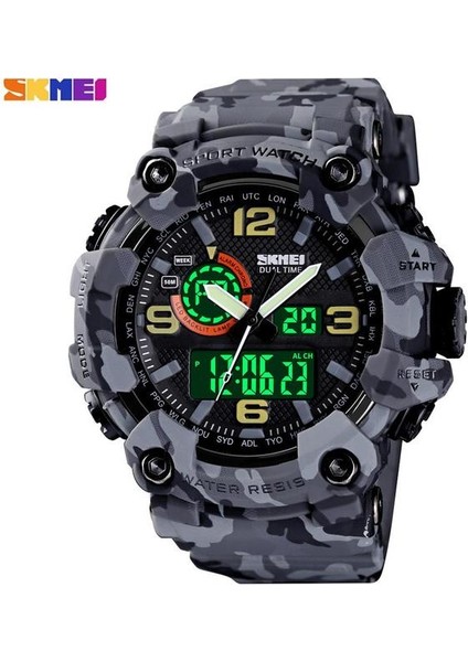 Gri Kamuflaj Skmeı Erkekler Spor Saatler Erkek Saat Japonya Dijital Kuvars Izle Hareketi Askeri Kronometre 2 Zaman LED Ekran Relogio Masculino (Yurt Dışından)