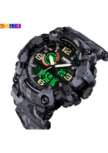 Gri Kamuflaj Skmeı Erkekler Spor Saatler Erkek Saat Japonya Dijital Kuvars Izle Hareketi Askeri Kronometre 2 Zaman LED Ekran Relogio Masculino (Yurt Dışından)