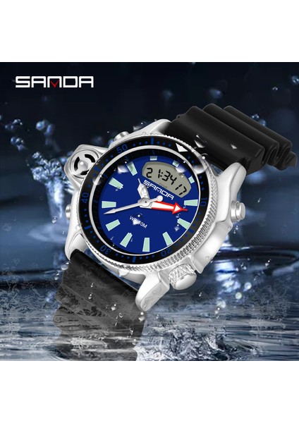 Siyah Sanda Spor Erkekler Kuvars Dijital Saat Yaratıcı Dalış Saatleri Erkekler Su Geçirmez Alarm Izle Çift Ekran Saat Relogio Masculino (Yurt Dışından)