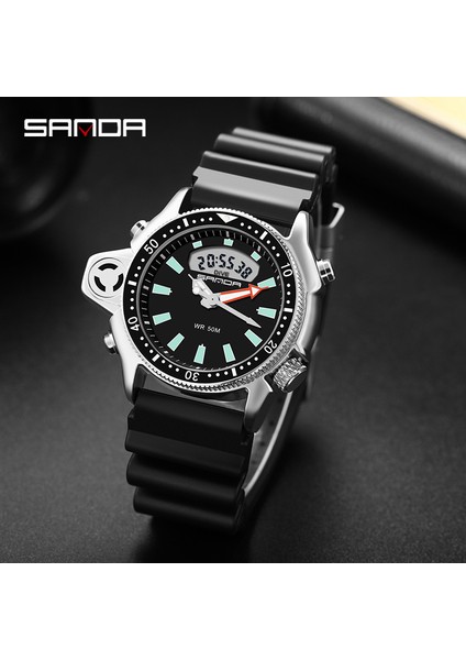 Siyah Sanda Spor Erkekler Kuvars Dijital Saat Yaratıcı Dalış Saatleri Erkekler Su Geçirmez Alarm Izle Çift Ekran Saat Relogio Masculino (Yurt Dışından)