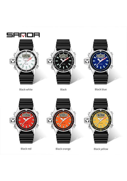Siyah Sanda Spor Erkekler Kuvars Dijital Saat Yaratıcı Dalış Saatleri Erkekler Su Geçirmez Alarm Izle Çift Ekran Saat Relogio Masculino (Yurt Dışından)