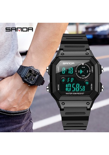 Siyah Beyaz Yüzmek Saatler Erkek Sanda 418 Spor Saatleri Moda Chronos Geri Sayım Erkek Su Geçirmez LED Dijital Saat Adam Askeri Saat 2020 (Yurt Dışından) fiyatları