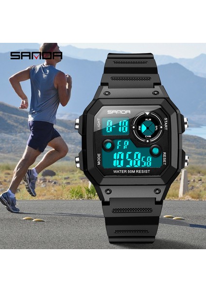 Siyah Beyaz Yüzmek Saatler Erkek Sanda 418 Spor Saatleri Moda Chronos Geri Sayım Erkek Su Geçirmez LED Dijital Saat Adam Askeri Saat 2020 (Yurt Dışından) modelleri