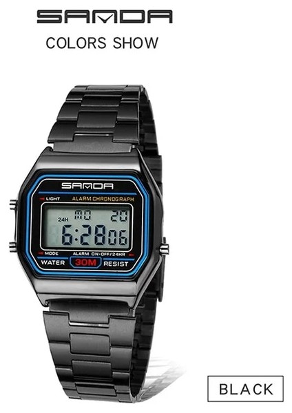 Siyah Sanda Lüks LED Dijital Gümüş Saatler Erkekler Süper Ince Spor Erkek Paslanmaz Çelik Askeri Su Geçirmez Kol Saatleri Relojes (Yurt Dışından)