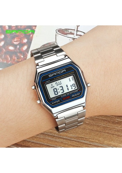 Siyah Sanda Lüks LED Dijital Gümüş Saatler Erkekler Süper Ince Spor Erkek Paslanmaz Çelik Askeri Su Geçirmez Kol Saatleri Relojes (Yurt Dışından) fırsatları