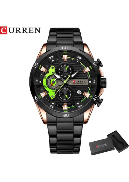Gül Kara Kutu Curren Paslanmaz Çelik Saatler Erkek Için Yaratıcı Moda Aydınlık Kadran Kronograf Saat Erkek Rahat Kol Saatleri (Yurt Dışından)