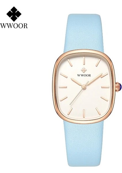 Gül Mavi Wwoor 2022 Kadın Izle Moda Deri Kuvars Bilezik Izle Üst Marka Lüks Su Geçirmez Bayanlar Kol Saati Montre Femme Feminino (Yurt Dışından)
