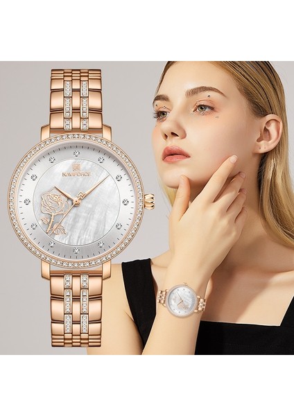 Altın Beyaz-Kutu Navıforce Gül Altın Izle Kadın Saatler Bayanlar Yaratıcı Çelik Kadın Bilezik Saatler Kadın Su Geçirmez Saat Relogio Feminino (Yurt Dışından) fiyatları