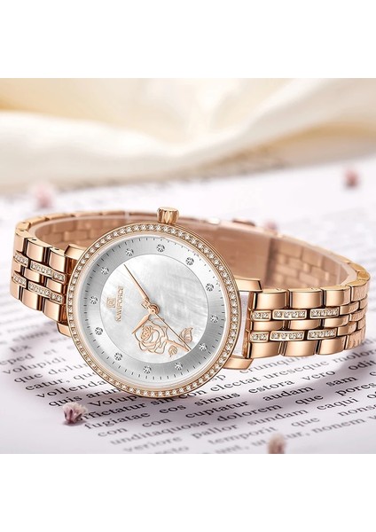 Altın Beyaz-Kutu Navıforce Gül Altın Izle Kadın Saatler Bayanlar Yaratıcı Çelik Kadın Bilezik Saatler Kadın Su Geçirmez Saat Relogio Feminino (Yurt Dışından) indirimleri