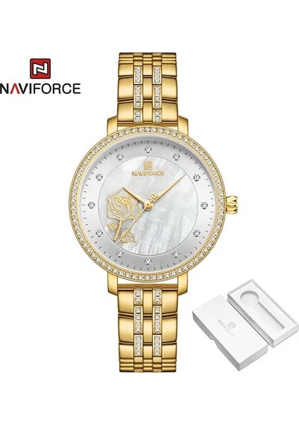 Altın Beyaz-Kutu Navıforce Gül Altın Izle Kadın Saatler Bayanlar Yaratıcı Çelik Kadın Bilezik Saatler Kadın Su Geçirmez Saat Relogio Feminino (Yurt Dışından)