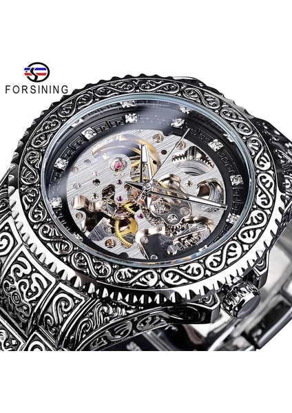 GMT1213-6 Forsining Mekanik Erkek Saat Erkekler Kol Saati Lüks Elmas Paslanmaz Çelik Otomatik Saatler Altın Relogio Masculino (Yurt Dışından)