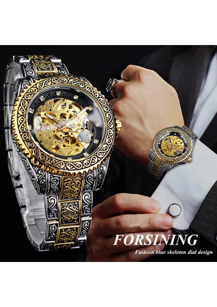 GMT1213-6 Forsining Mekanik Erkek Saat Erkekler Kol Saati Lüks Elmas Paslanmaz Çelik Otomatik Saatler Altın Relogio Masculino (Yurt Dışından) fırsatları