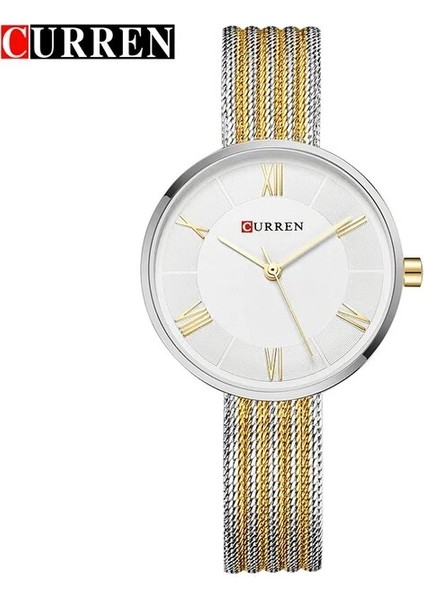 Altın Beyaz Curren Marka Lüks Kadın Bilezik Saatler Casual Bayan Elbise Kuvars Saat Tam Çelik Kadın Izle Montre Femme Reloj Mujer (Yurt Dışından)