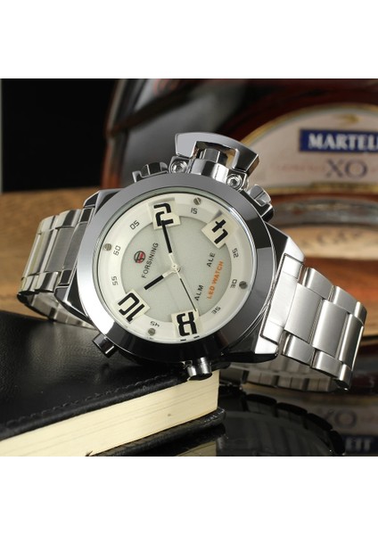 Siyah Forsınıng Basit Rüzgar Çift Ekranlı Mekanik Hareket Mekanik Saat Dairesel Çelik Bant Beyaz Erkek Saati (Yurt Dışından) fırsatları