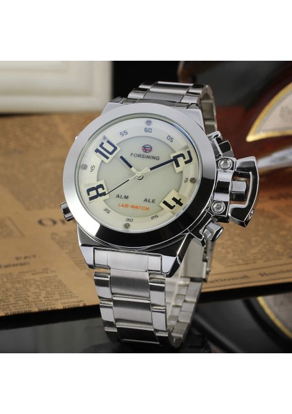 Siyah Forsınıng Basit Rüzgar Çift Ekranlı Mekanik Hareket Mekanik Saat Dairesel Çelik Bant Beyaz Erkek Saati (Yurt Dışından) indirimleri