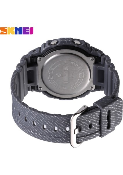 Kovboy Gri Kare Denim Çizgili Dijital Saat Skmeı 1471 Marka Spor Izle Su Geçirmez 50M Elektronik LED Erkek Bilek Saati Çalar Saat (Yurt Dışından)
