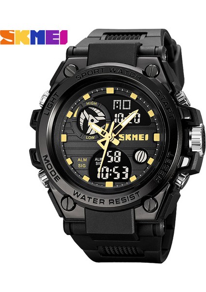 Siyah Altın Skmeı Japonya Dijital Hareketi Arka Işık Spor Saatler Erkek Çok Fonksiyonlu Chrono Tarih 5bar Su Geçirmez Kol Saati Reloj Hombre (Yurt Dışından)