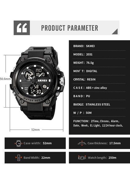 Siyah Altın Skmeı Japonya Dijital Hareketi Arka Işık Spor Saatler Erkek Çok Fonksiyonlu Chrono Tarih 5bar Su Geçirmez Kol Saati Reloj Hombre (Yurt Dışından) indirimleri