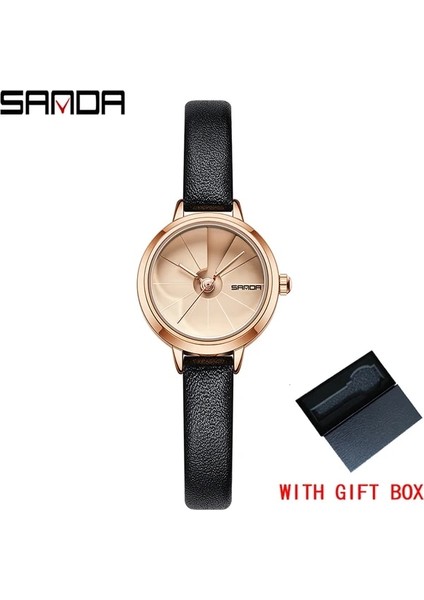 Deri Siyah Altın Üst Marka Sanda Kadın Izle Lüks Gül Altın Kadın Saatler Deri Kayış Bayanlar Bilezik Izle Saat Hediye Kutusu Montre Femme (Yurt Dışından)