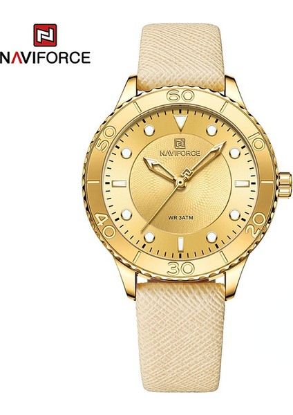 NF5020-GGY Navıforce 2022 Yeni Varış Kadın Lüks Quartz Saat Bayanlar Moda Rahat Bilezik Izle Deri Kol Saati Montre Femme (Yurt Dışından)