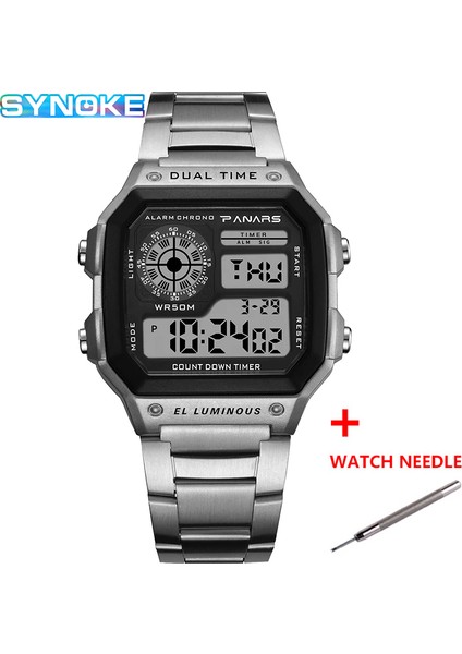 8113 Altın Synoke Erkekler Lüks Izle Su Geçirmez Altın Paslanmaz Çelik Dijital Saatler LED Çalar Saat Elektronik Erkek Spor Saat Relogio (Yurt Dışından)