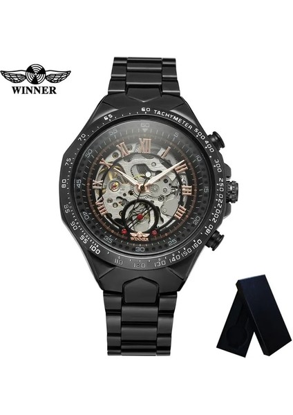 WR806703 Kutu ile Kazanan Klasik Otomatik Mekanik Erkek Kol Saati Askeri Ordu Spor Erkek Saat Üst Marka Lüks Siyah Adam Izle 8067 (Yurt Dışından)