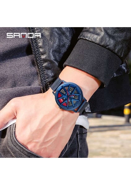 Gümüş Yeşil Net Yeni Moda Siyah Yeşil 3D Araba Jant Adam Izle Süper Araba Tekerleği Saatler Kuvars Hareketi Su Geçirmez Paslanmaz Çelik Erkek Spor Saat (Yurt Dışından)