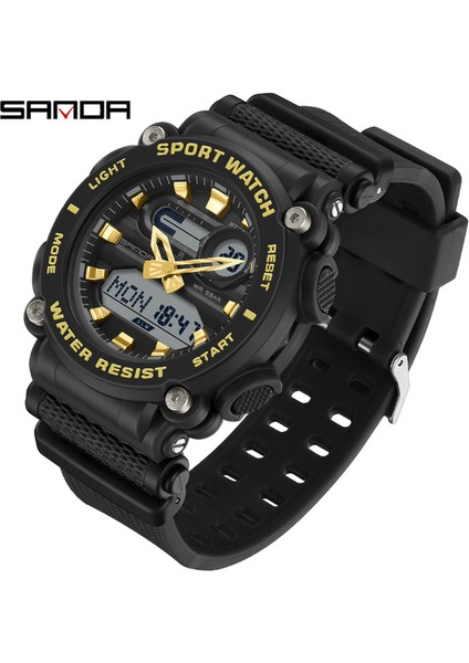 Siyah Altın Sanda Askeri Spor Erkek Kuvars Izle Dış Mekan LED Dijital Çift Ekran Kol Saati 50 M Su Geçirmez Erkek Saati Relogio Masculino (Yurt Dışından)