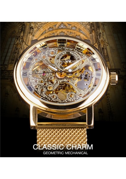 GMT1040-6 Kazanan Ince Kasa Tam Altın Tasarım Retro Ajur Saat Örgü Bant Erkek Mekanik Saatler Üst Marka Lüks Işıltılı Eller (Yurt Dışından) modelleri