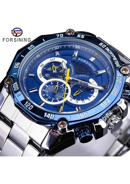 GMT1138-1 Forsining 2019 Askeri Gümüş Saat Steampunk Serisi Komple Takvim Erkekler Spor Mekanik Otomatik Saatler Üst Marka Lüks (Yurt Dışından)