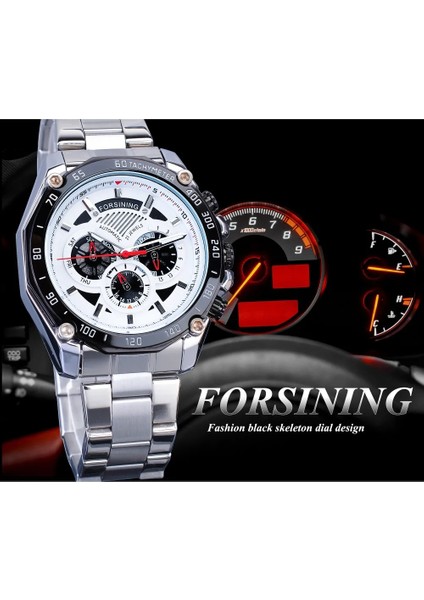 GMT1138-1 Forsining 2019 Askeri Gümüş Saat Steampunk Serisi Komple Takvim Erkekler Spor Mekanik Otomatik Saatler Üst Marka Lüks (Yurt Dışından) fırsatları